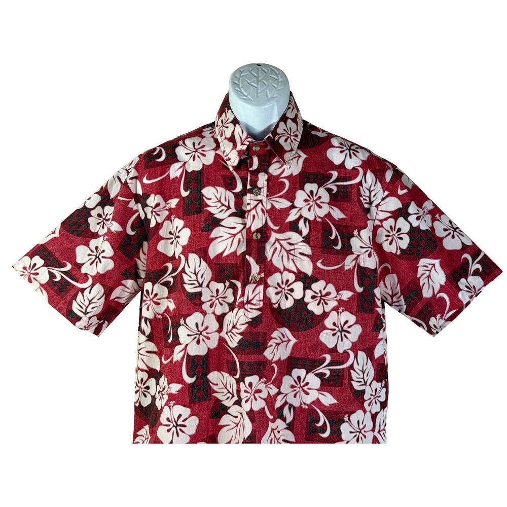 Nui Nalu Hawaiian Shirt Mens L Red‎ Hibiscus Floral Pullover Short Sleeve Aloha - Picture 2 of 5
